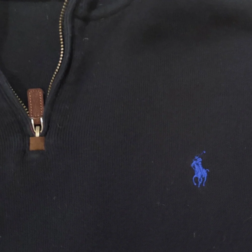 Polo Ralph Lauren Mens Black Quarter Zip Pullover Sweater Blue Pony Large Preppy